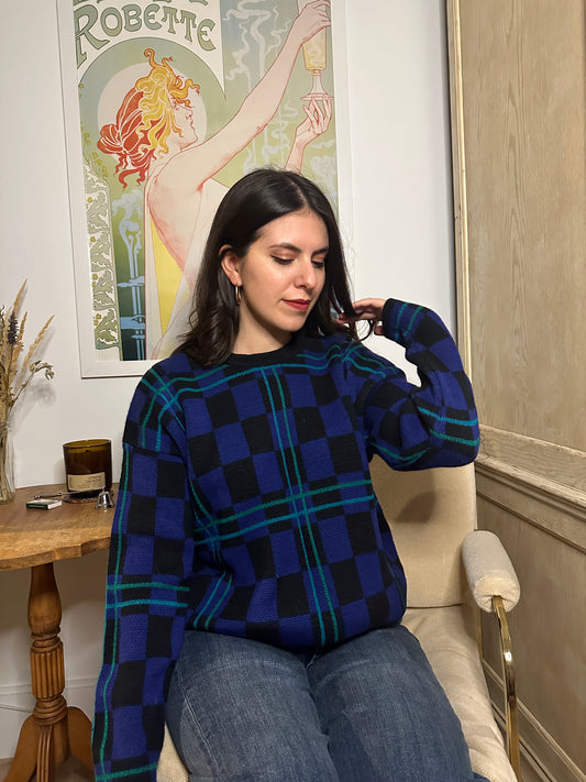 Vintage 1980s Escadrille Checkerboard Ski Sweater (Sz M)