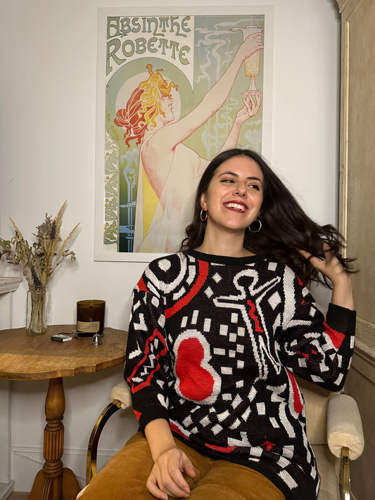 Vintage Abstract Keith Haring Style Sweater (Sz M/L)