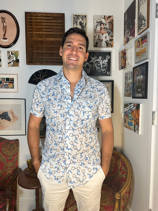 Vintage 1970s Horse Bit Short Sleeve Button Down (Sz M)