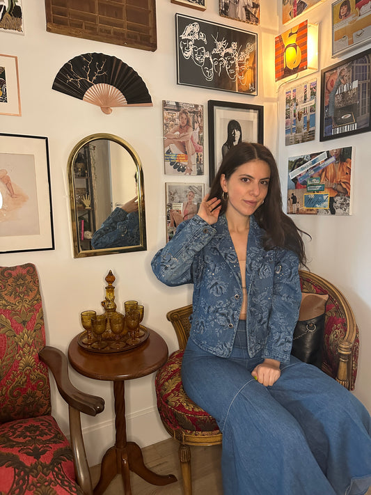 Vintage 1990s Jornicke Embellished Denim Jacket (Sz M)