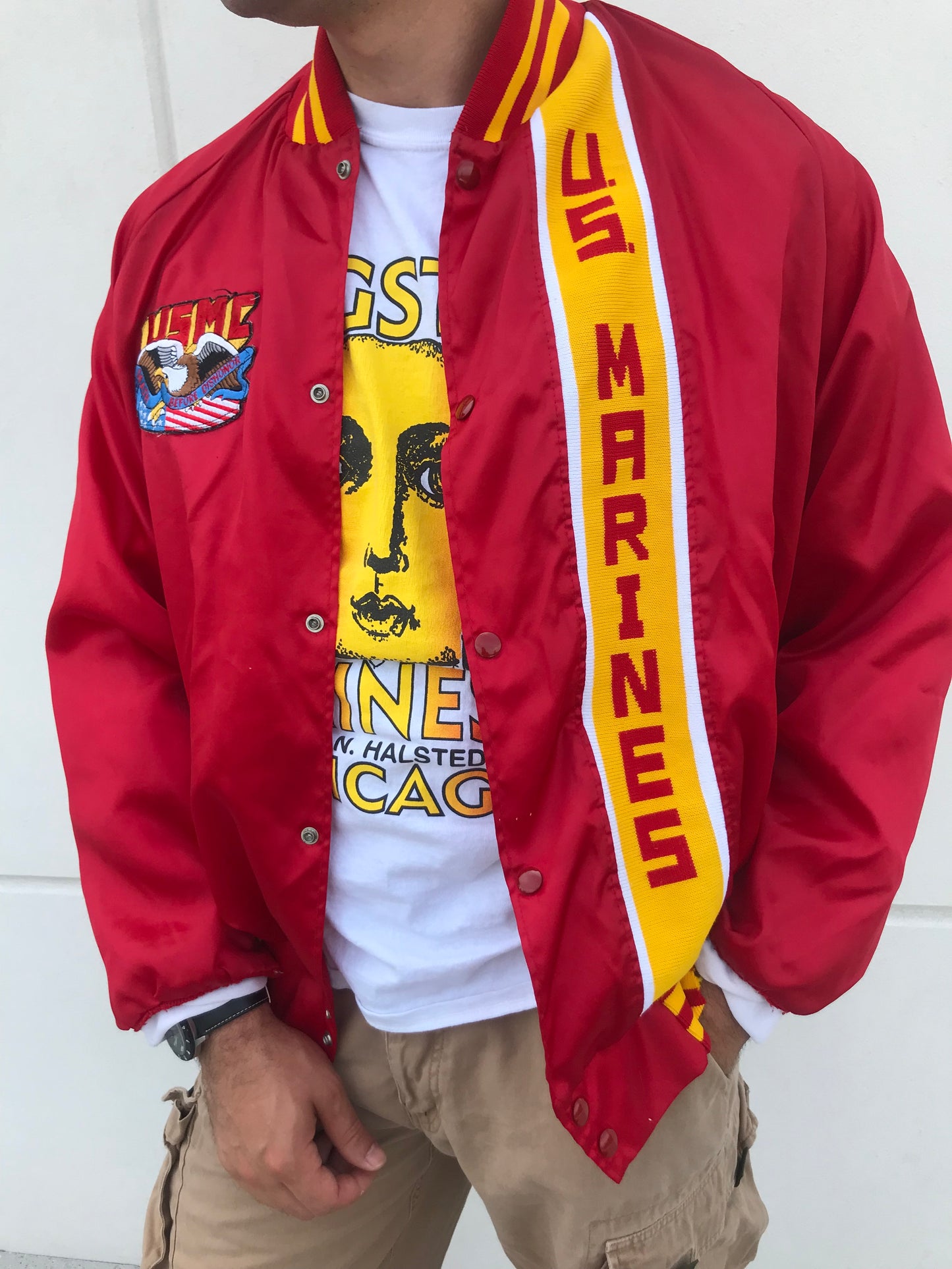 Vintage US Marine Corps Embroidered Bomber Jacket (Size L/XL)