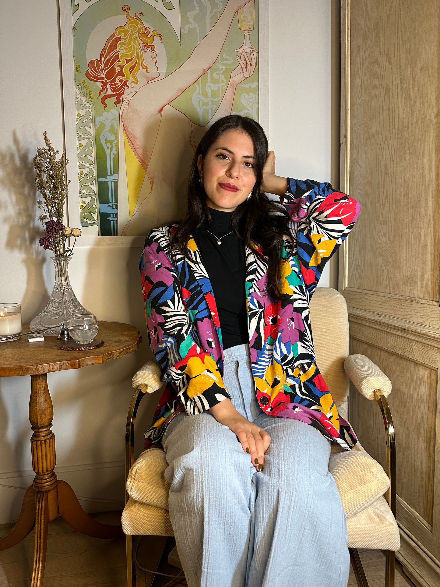 Vintage EMO (brand) Tropical Floral Blazer Cardigan (Sz 10)