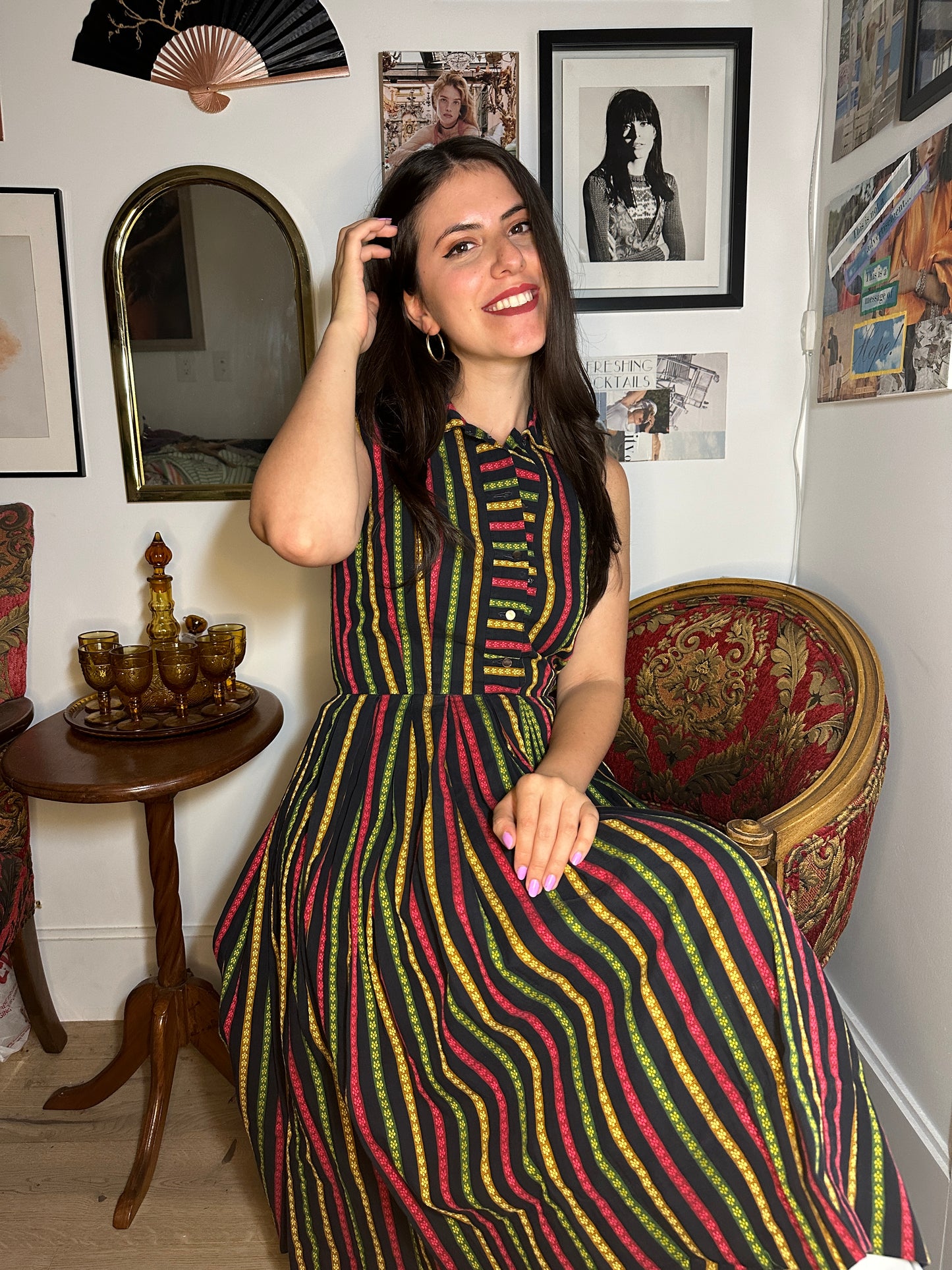 Vintage 1960s/70s Striped A-Line Dress (Sz XS/S)