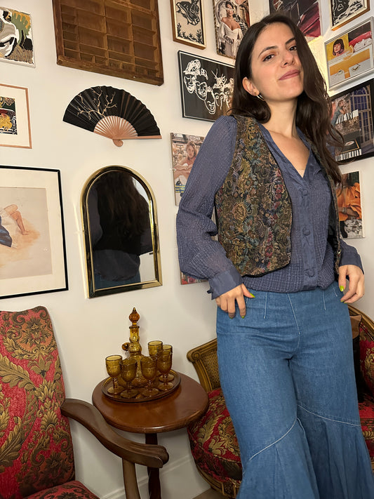 Vintage Honey Collection Floral Tapestry Vest (Sz M)