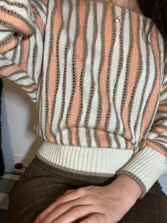 Vintage Woven Mesh Striped Sweater (Size 6)