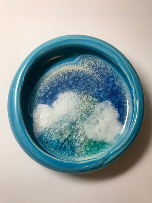 Handmade Blue Cloud Ceramic Ashtray or Key Bowl