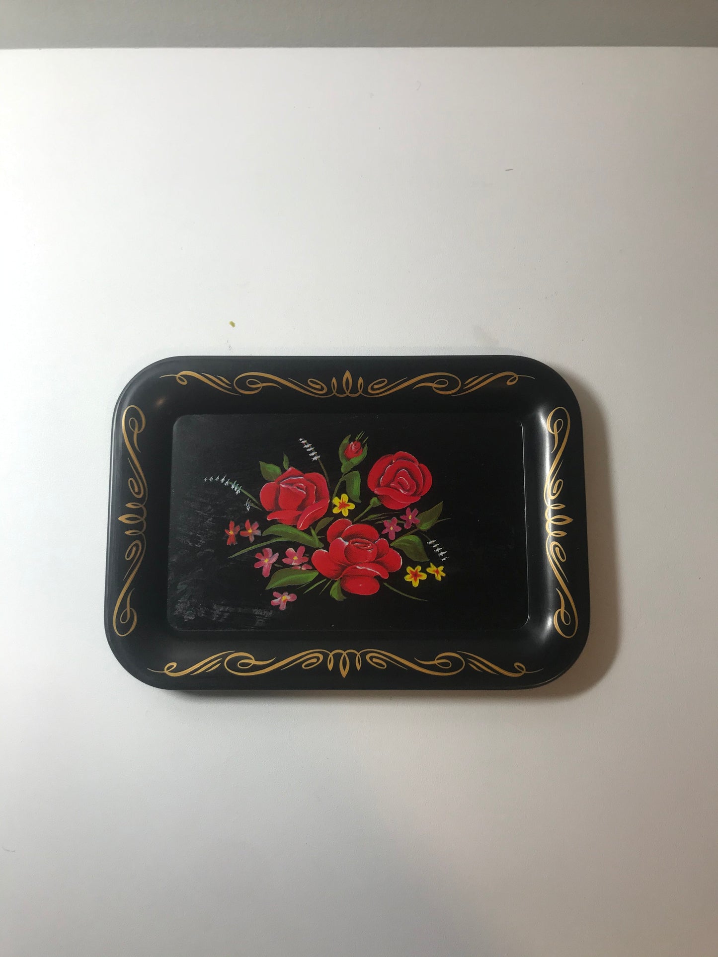 Black Floral Rose Rolling or Ring Tray