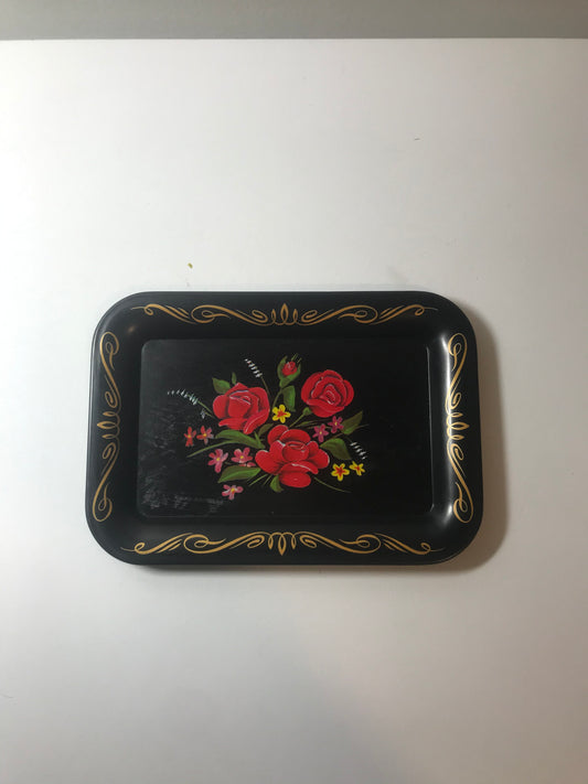 Black Floral Rose Rolling or Ring Tray