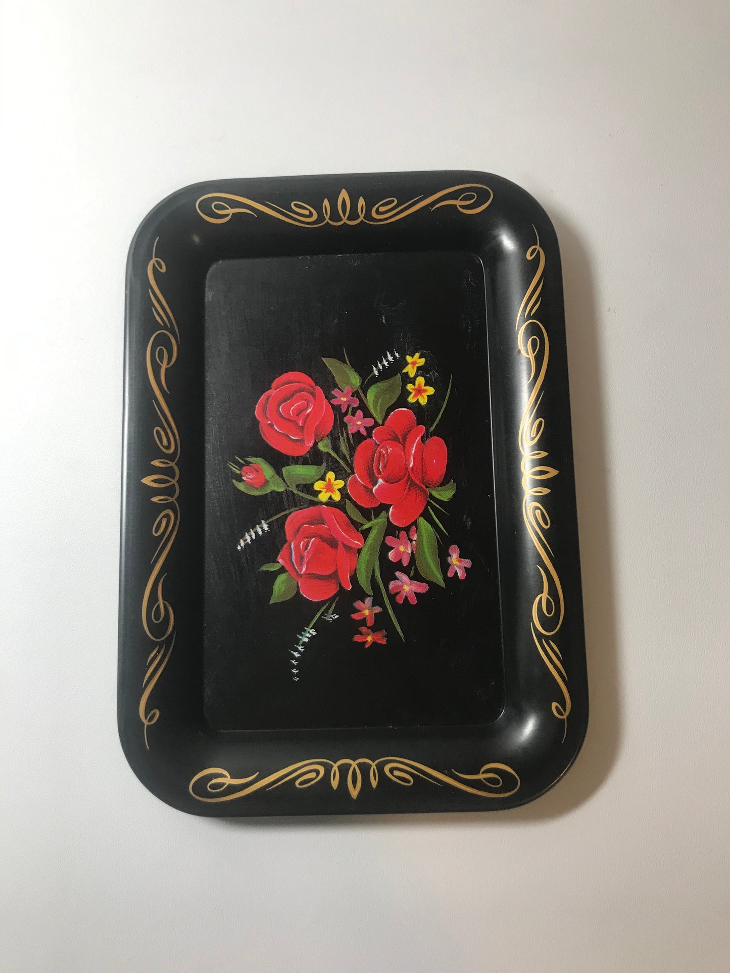 Black Floral Rose Rolling or Ring Tray