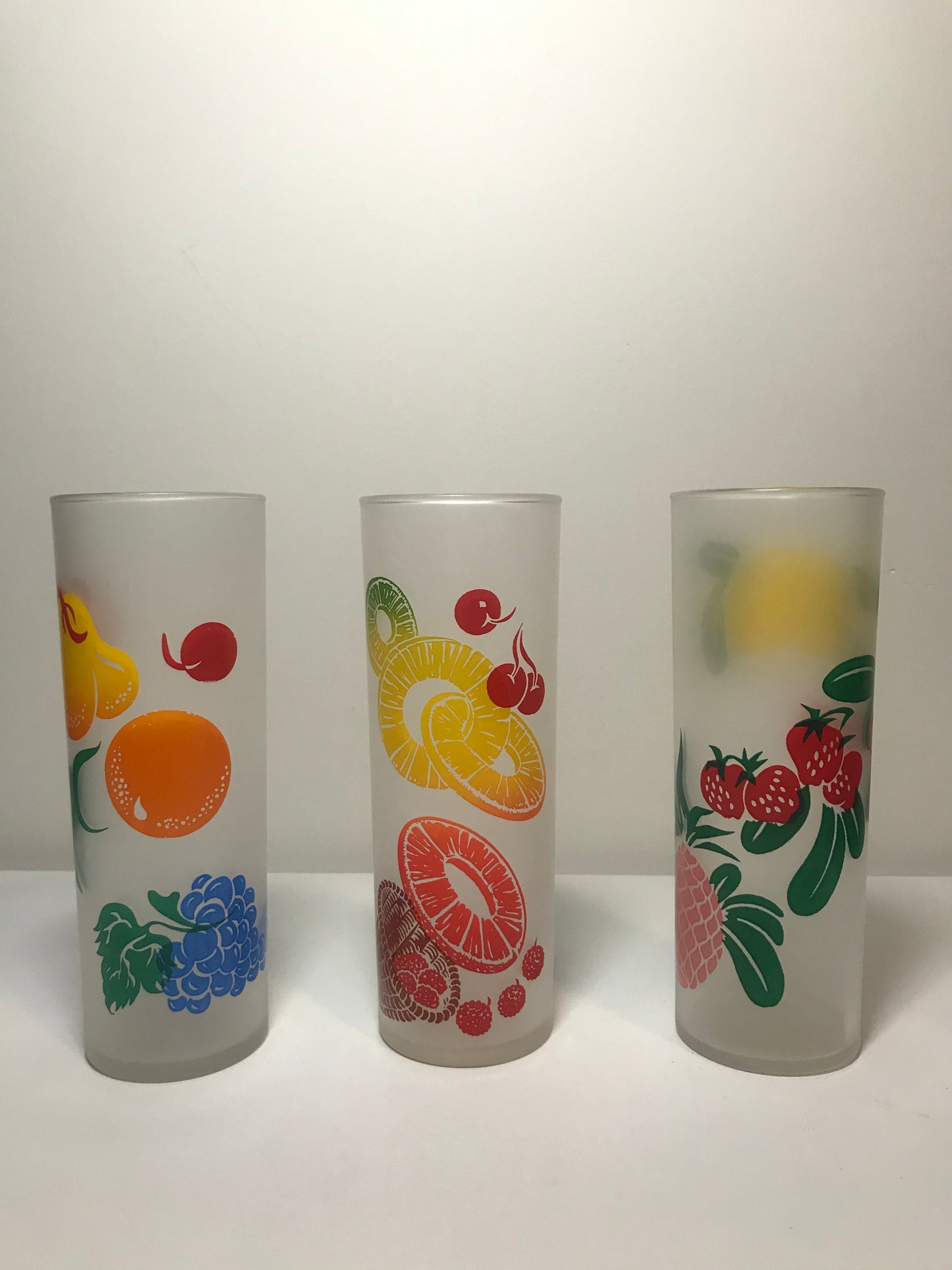 Mid Century Federal Glass Frosted Fruit Glasses (Set of 3)