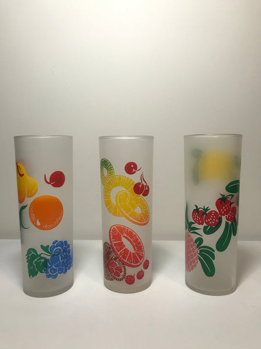 Mid Century Federal Glass Frosted Fruit Glasses (Set of 3)