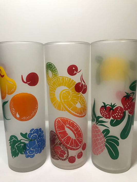 Mid Century Federal Glass Frosted Fruit Glasses (Set of 3)