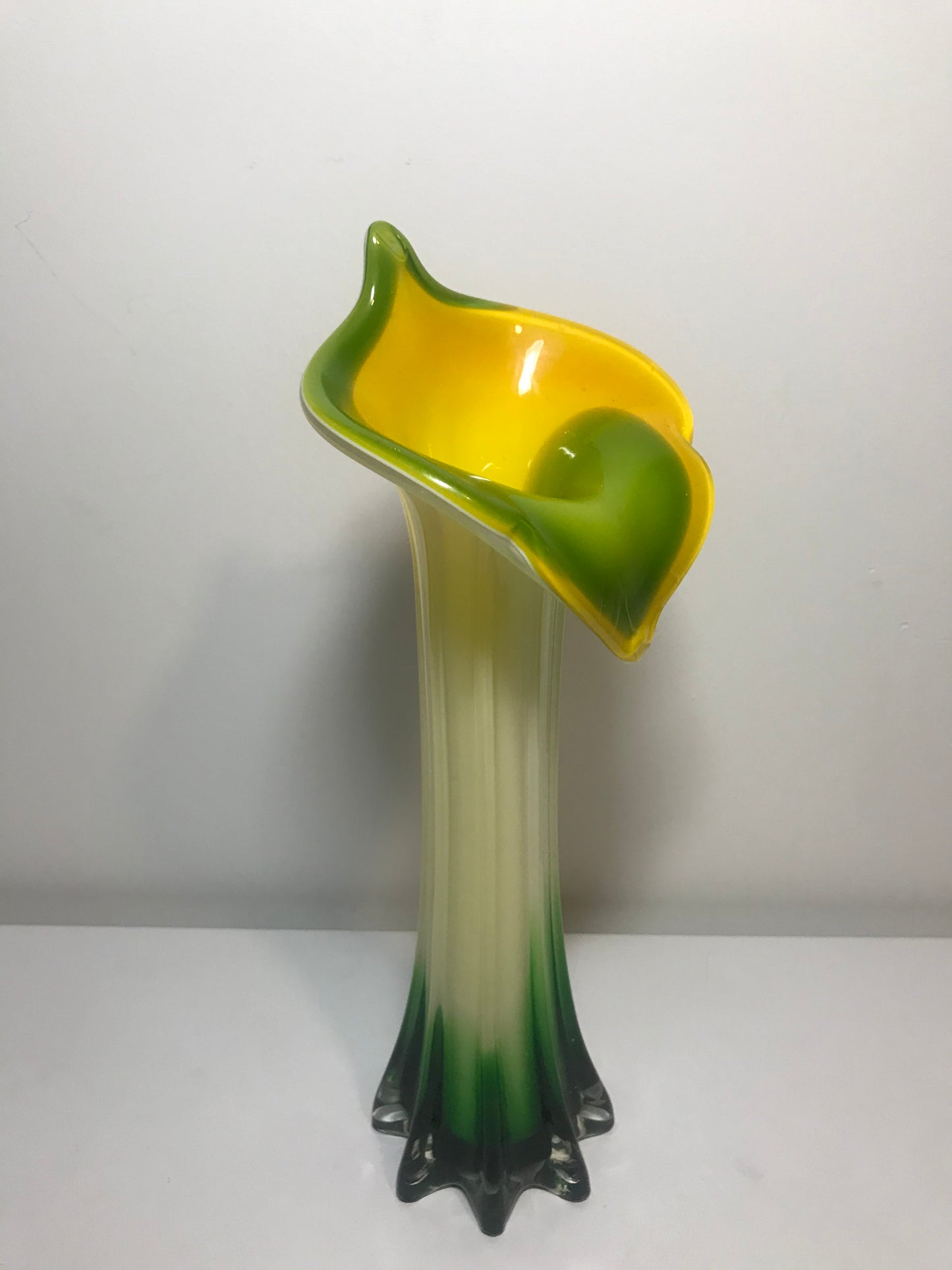 Green and Yellow Art Glass Calla Lily Vase