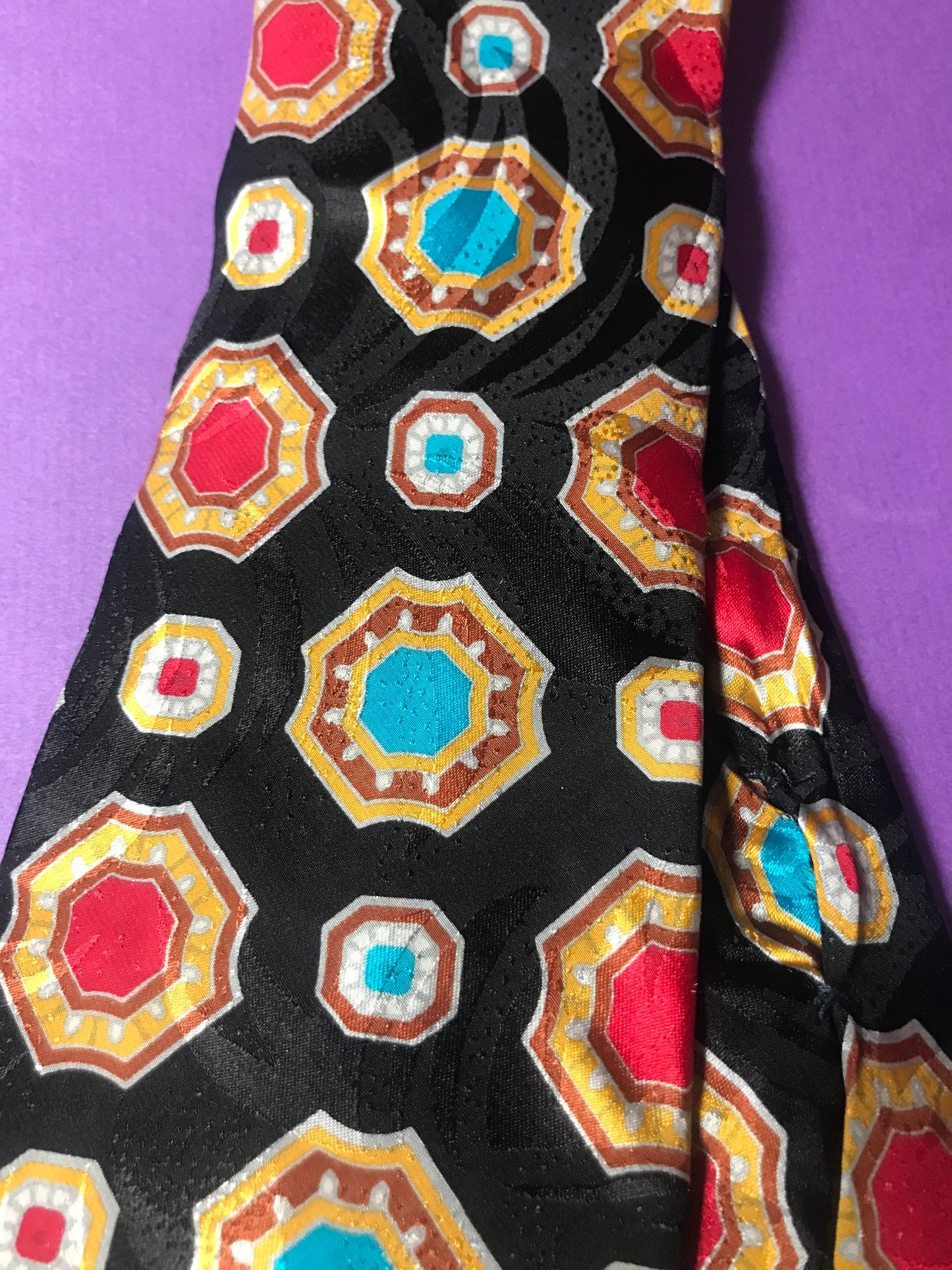 Vintage MCM Black Gemstone Silk Tie