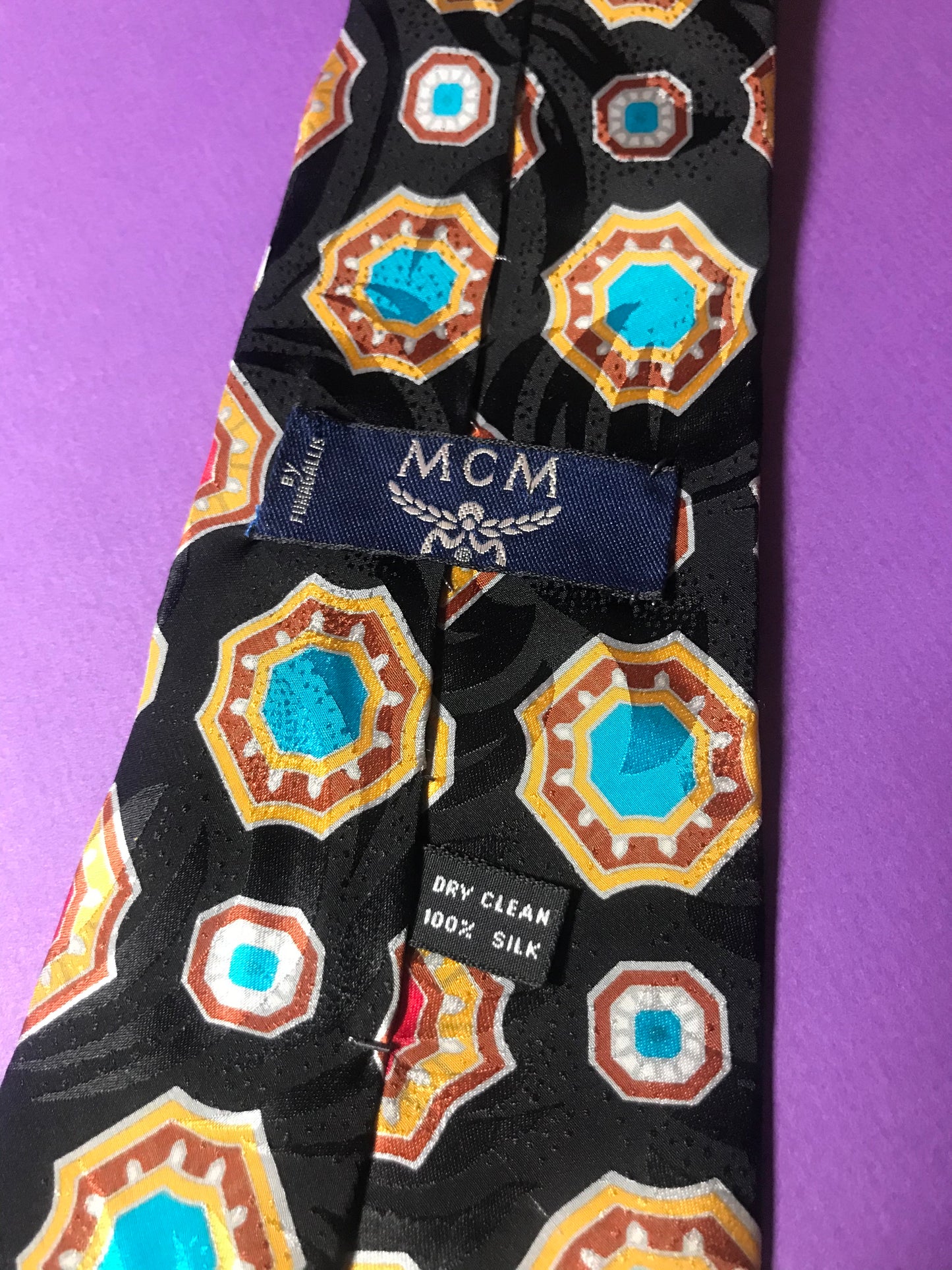 Vintage MCM Black Gemstone Silk Tie