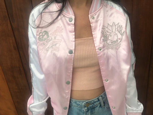 Y2K Club Playboy Satin Bomber Jacket