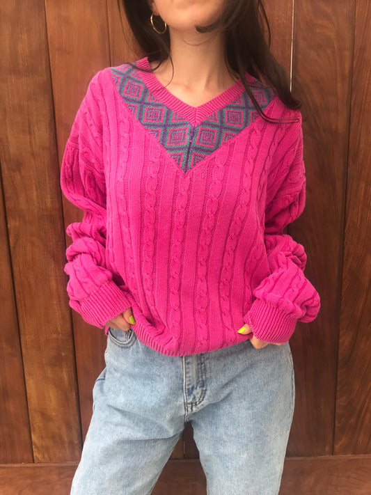 Vintage 1980s Leon Levin Hand Loomed V-Neck Sweater (Size XL)