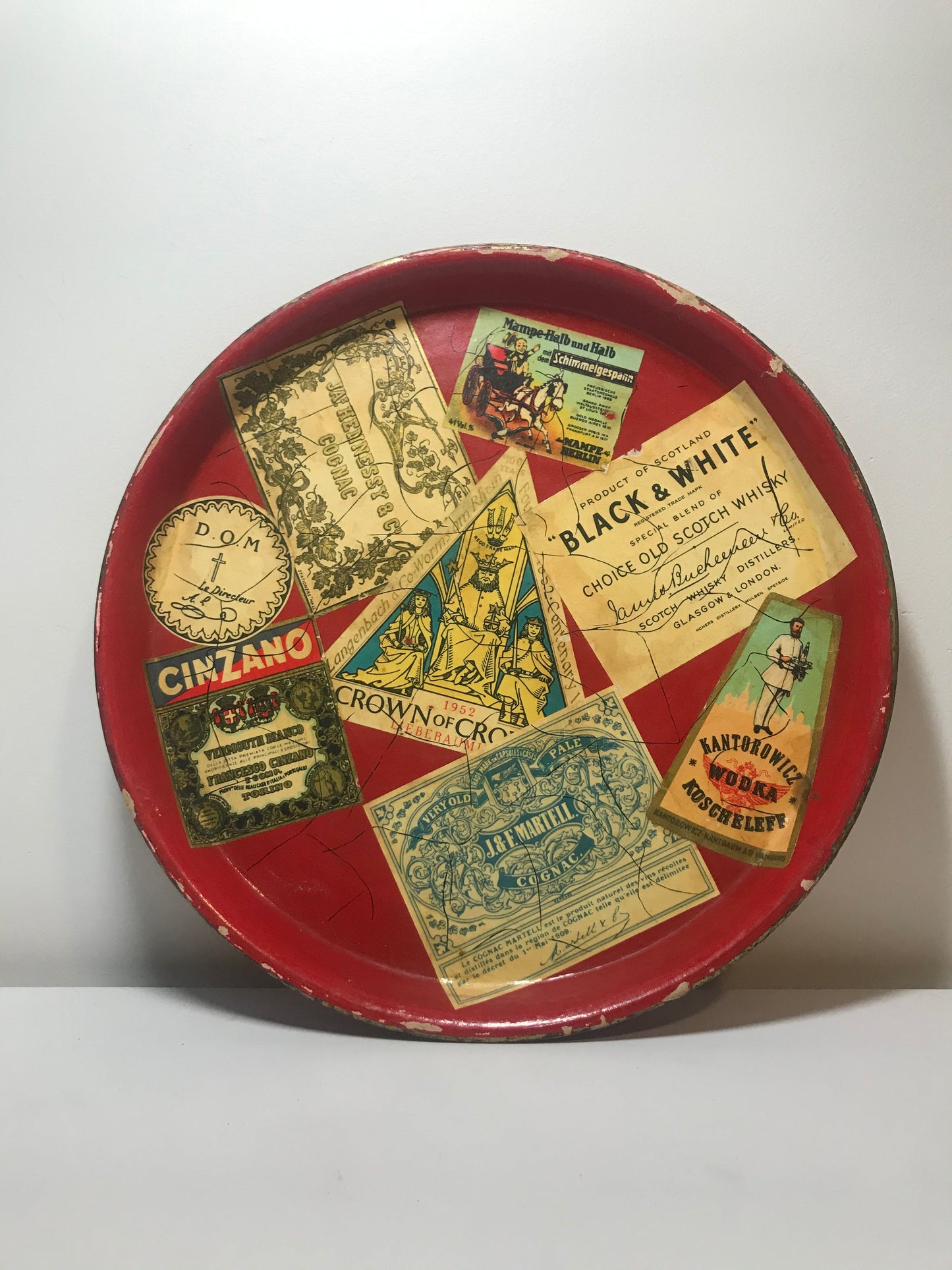 Vintage Découpage Liquor Label Bar Tray