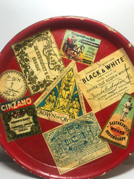 Vintage Découpage Liquor Label Bar Tray