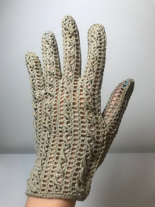 Vintage 1940s Falbala French Crochet Gloves (Sz M)