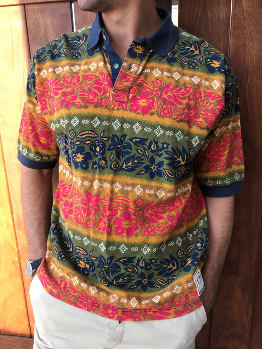 Vintage Old School Clothing Company Floral Polo Shirt (Size L)