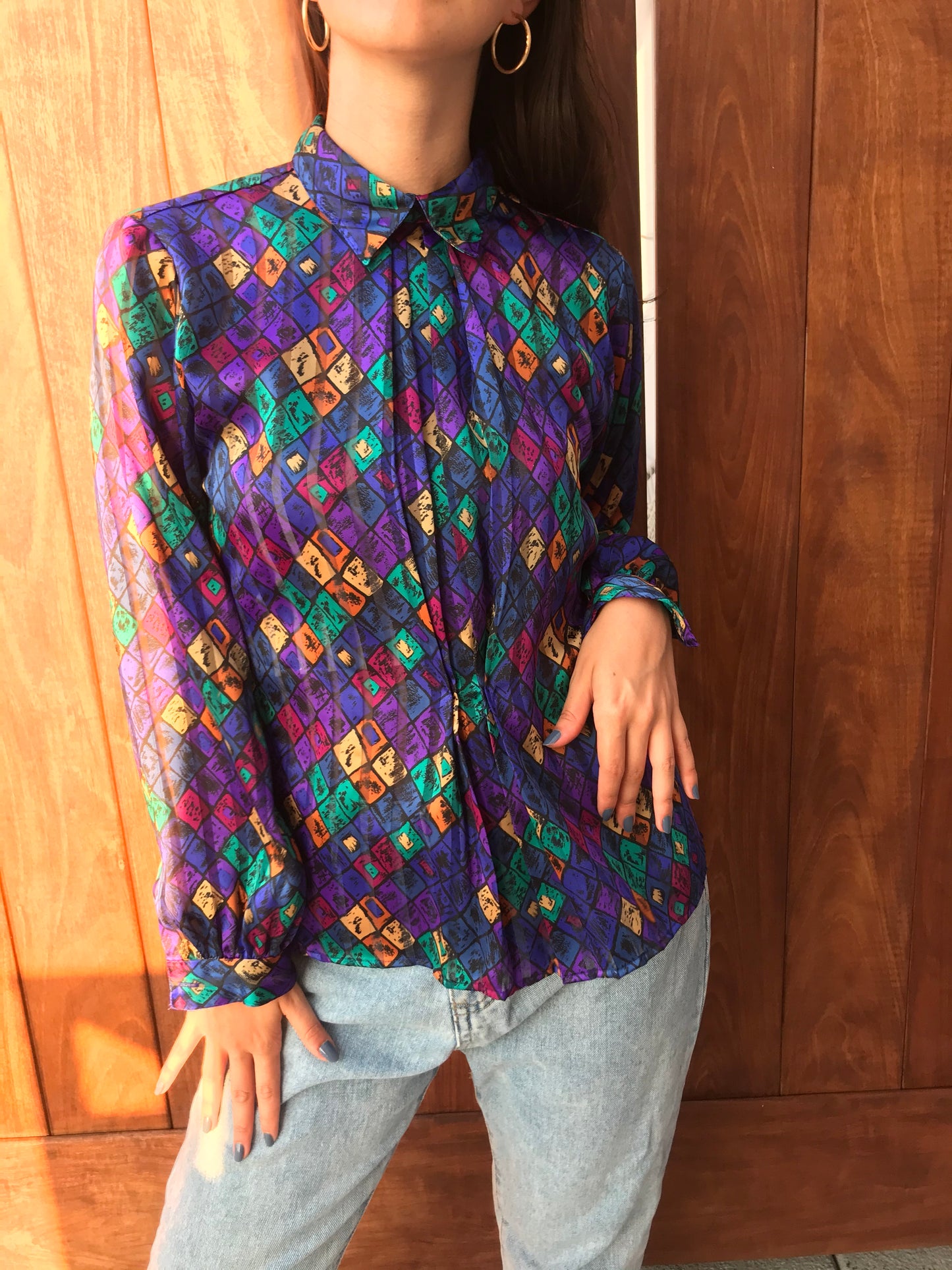 Vintage 1980's Diamond Pattern Blouse (Size 4)