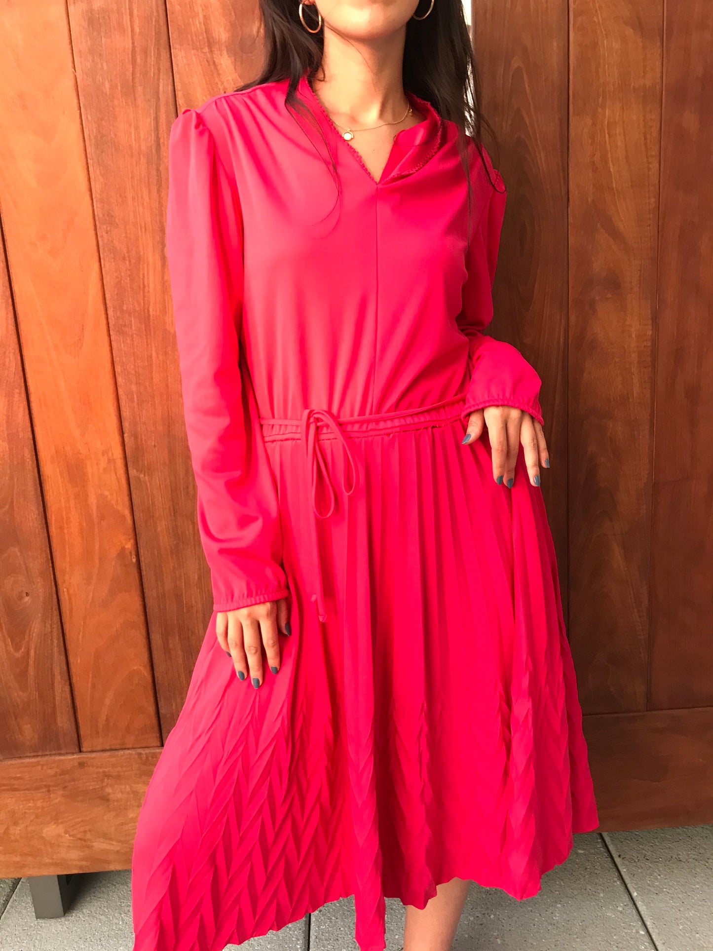 Vintage 1980s Hot Pink Pleated Dress By Blair (Size M/L)