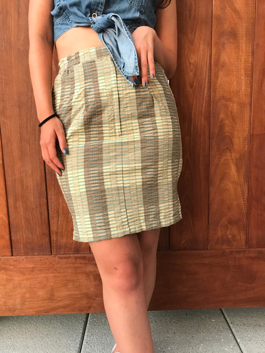 Vintage Seersucker-Style Stripe Zip Front Skirt (Size 2/4)