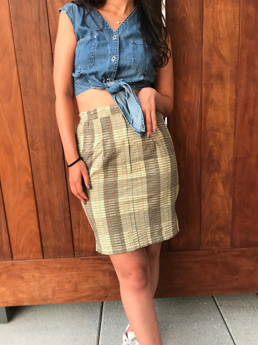 Vintage Seersucker-Style Stripe Zip Front Skirt (Size 2/4)