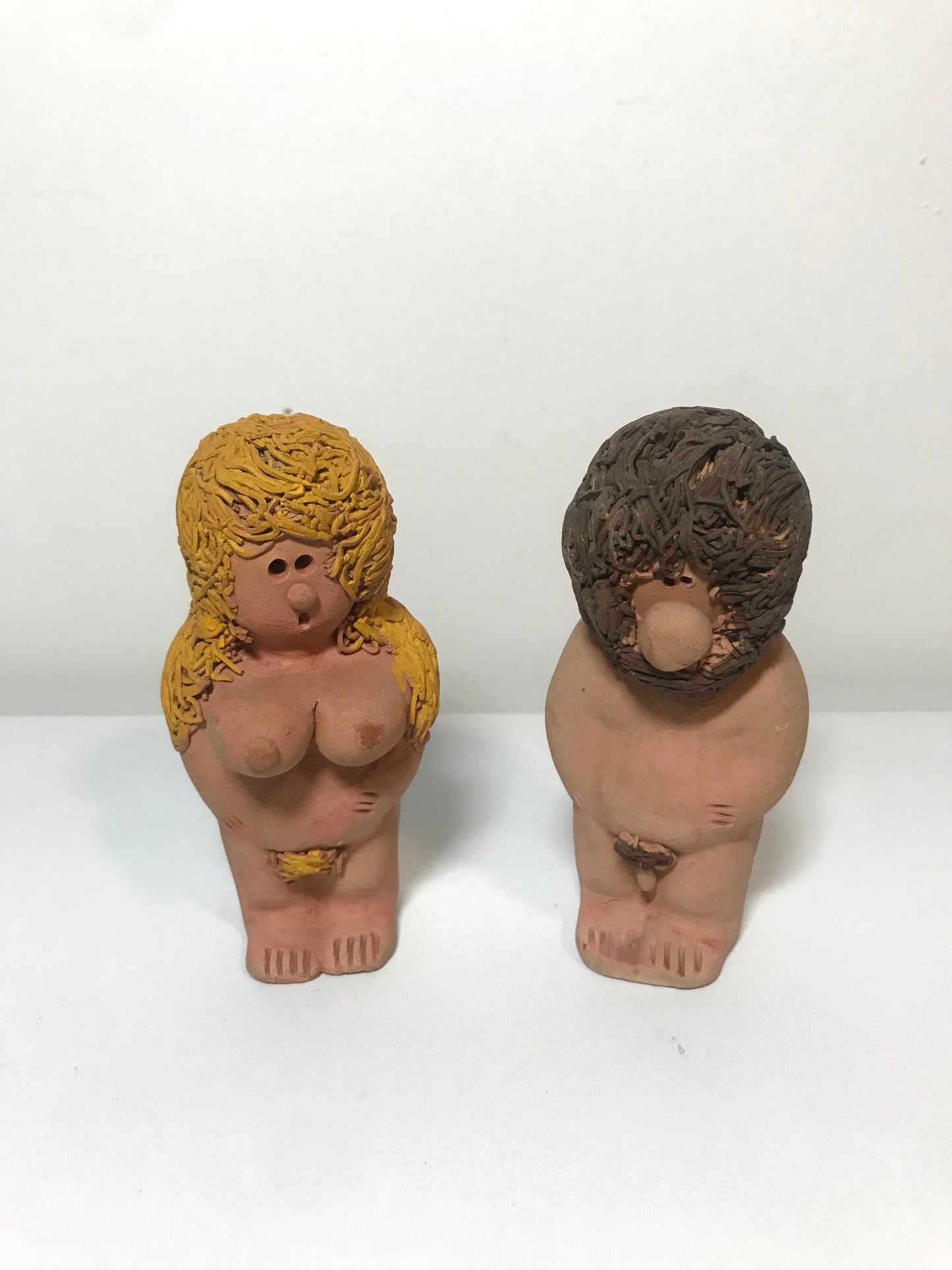 Vintage Man & Woman "Adam & Eve" Mini Clay Playful Art Figurines