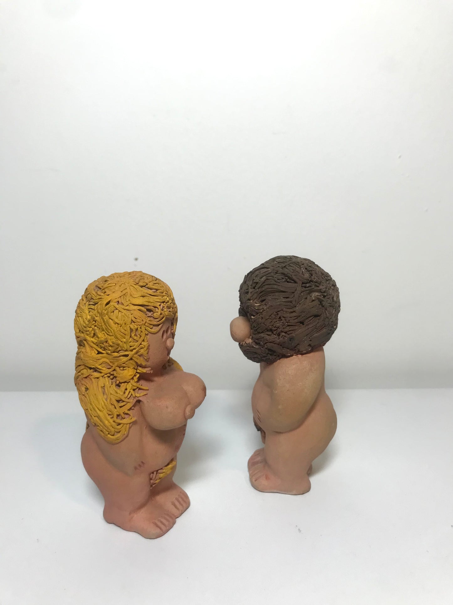 Vintage Man & Woman "Adam & Eve" Mini Clay Playful Art Figurines