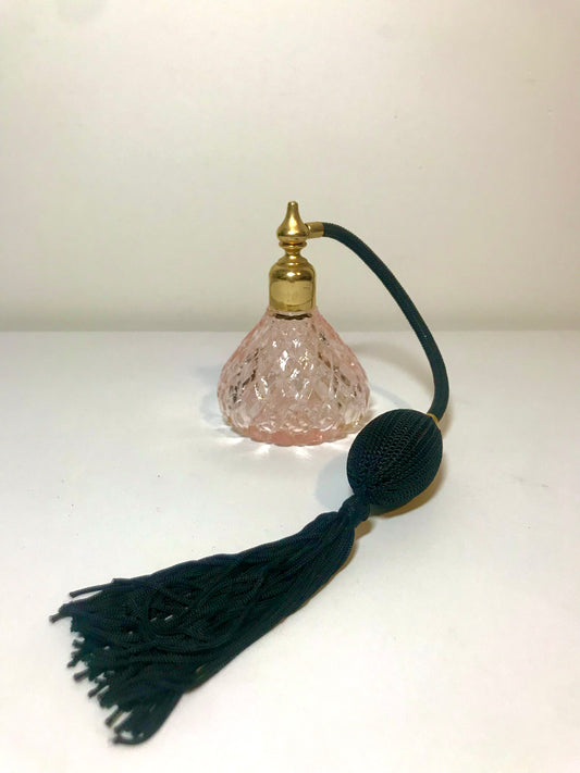 Vintage Pink Glass Perfume Bottle with Fringe Tassel Pomander