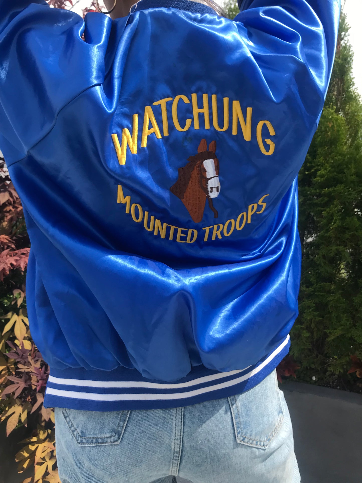 Vintage Watchung Mounted Troops Embroidered Bomber Jacket (Size L)