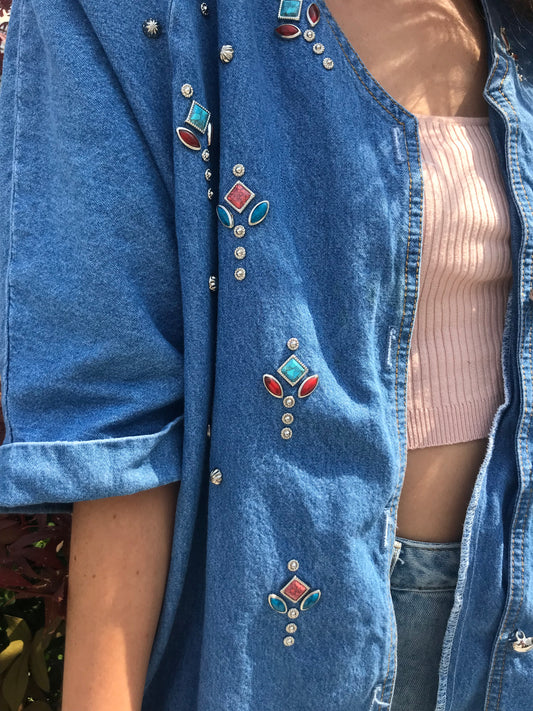 Vintage Bingo Bingo! Bead Studded Denim Jacket (Size 16P)