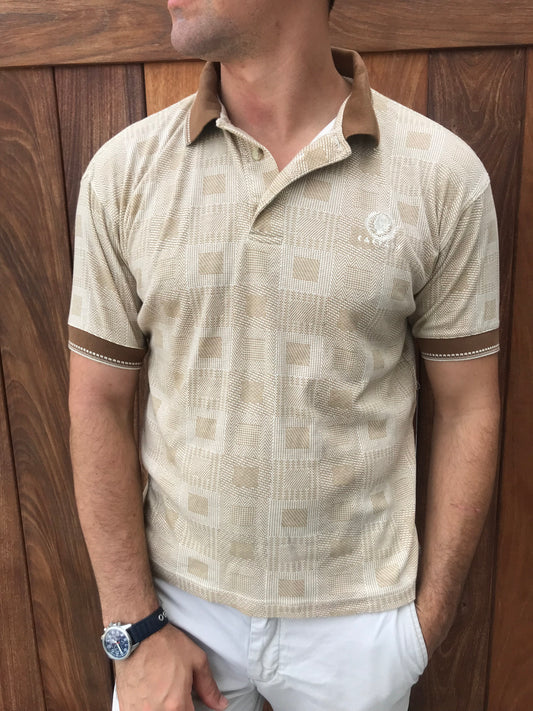 Caesars Palace Tan Geometric Print Logo Polo (Size M)