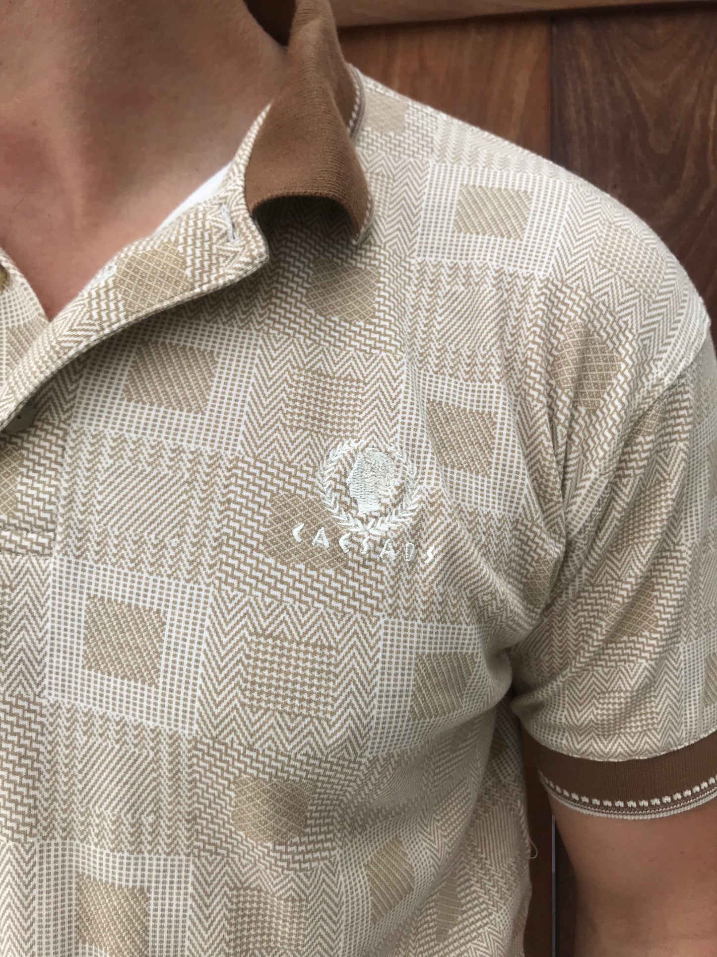 Caesars Palace Tan Geometric Print Logo Polo (Size M)