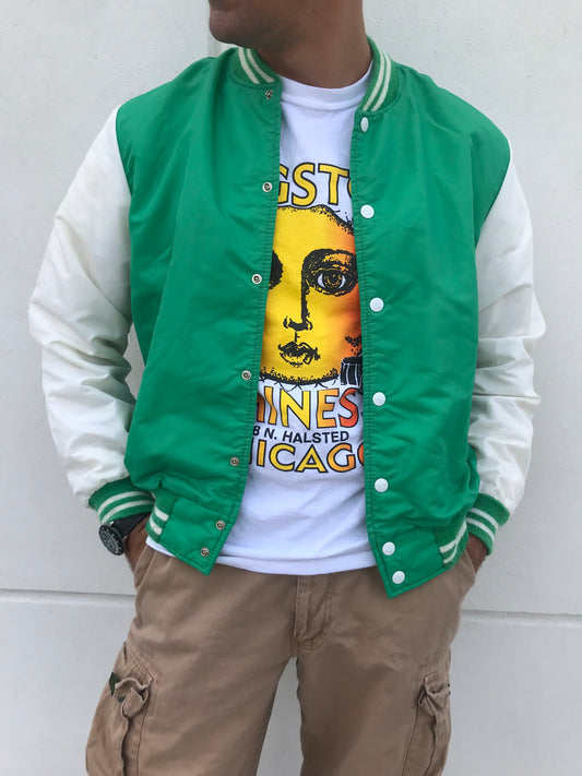 Vintage Green and White Bomber Jacket (Size L)