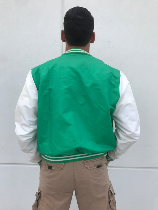Vintage Green and White Bomber Jacket (Size L)