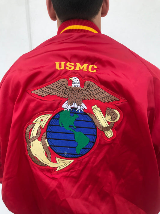 Vintage US Marine Corps Embroidered Bomber Jacket (Size L/XL)