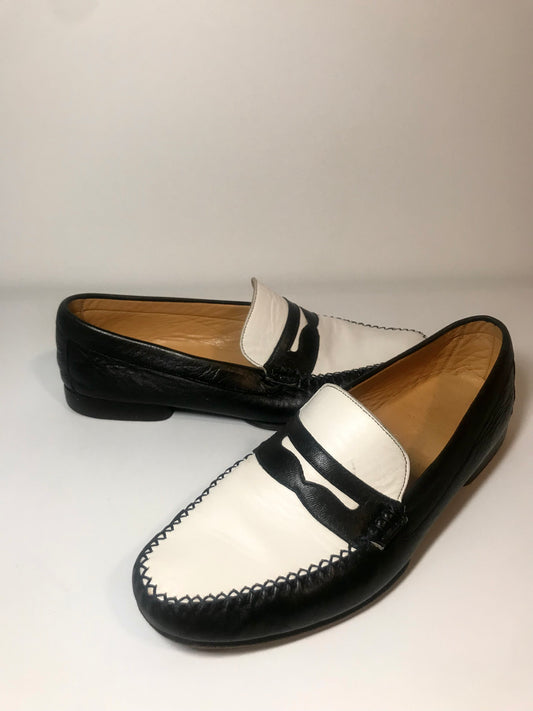 Vintage 1980s Grenson for Paul Stuart White and Black Leather Loafers (Size 9.5M)
