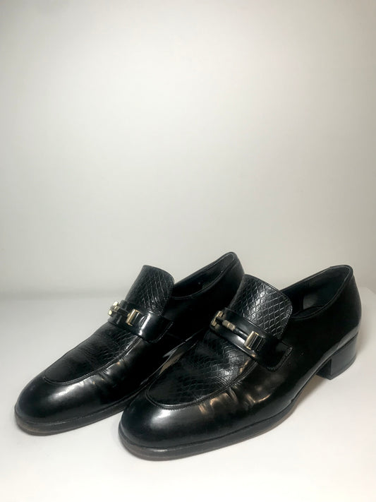 Vintage Florsheim Black Leather Horse Bit Dress Shoes (Size 10.5M)