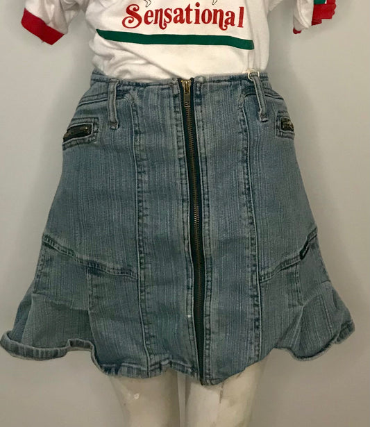 Y2K DKNY Denim Zip Front Mini Skirt (Size 8)