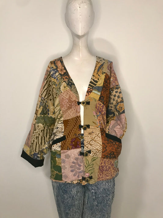 Vintage Patchwork Toggle Closure Jacket/Cardigan (Size OS)