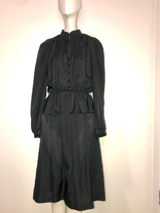 Vintage 1960s Heart Break Black Monochromatic Polka Dot Dress (Size S/M)