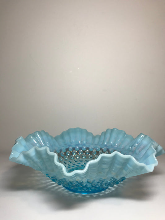 Blue Opalescent Fenton Hobnail Centerpiece Bowl