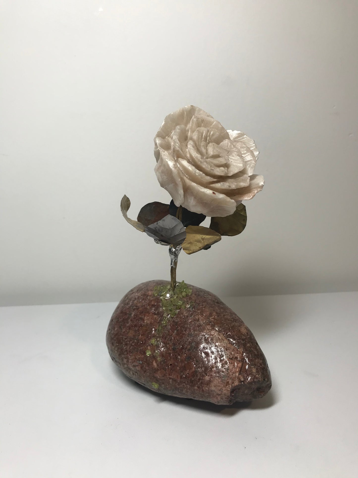 Vintage Brucite Rose and Copper Statue