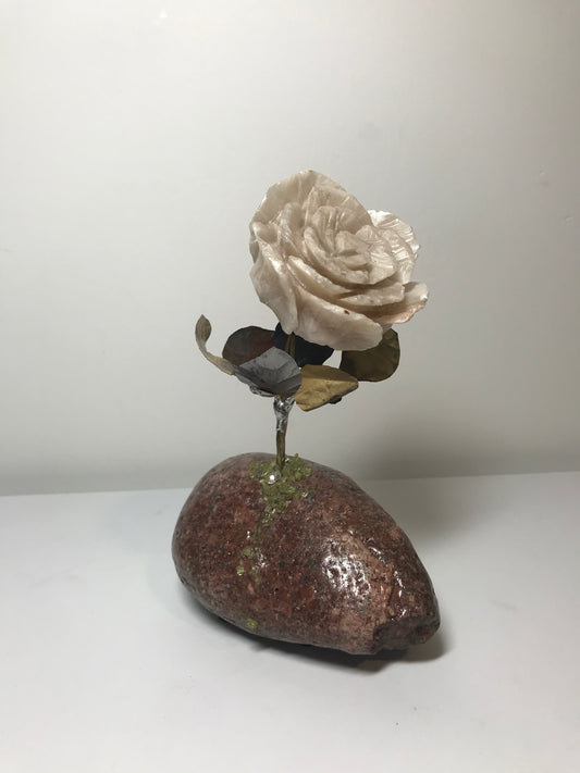 Vintage Brucite Rose and Copper Statue