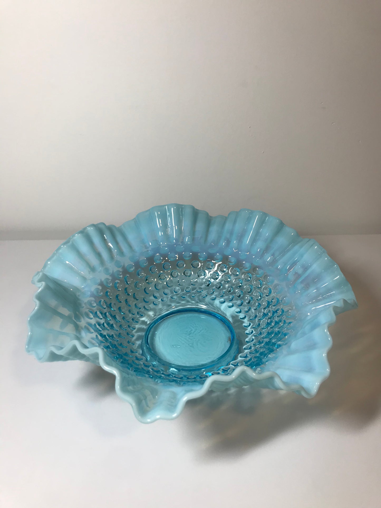 Blue Opalescent Fenton Hobnail Centerpiece Bowl