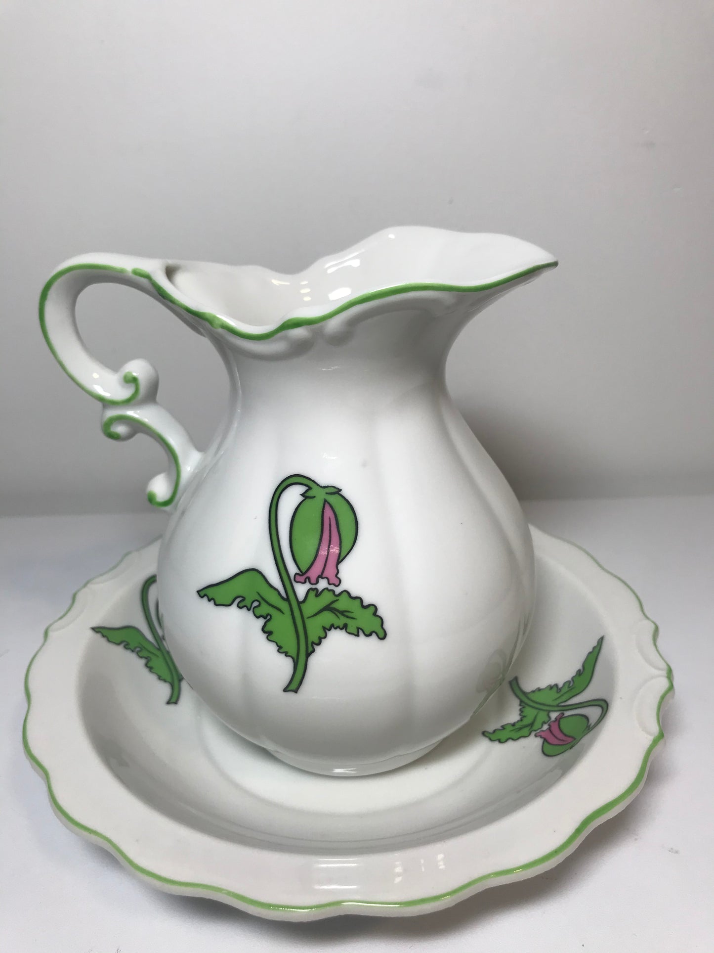 Vintage Pink Floral Pitcher and Plate