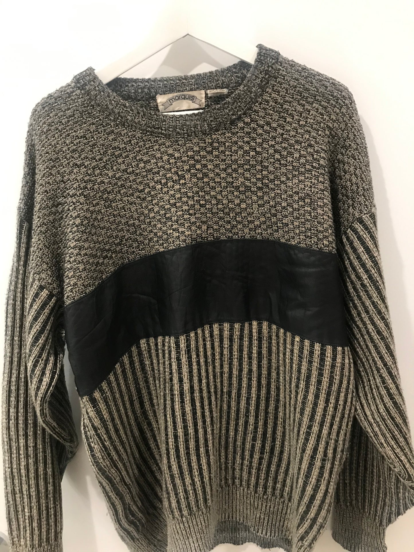 Vintage 1980s Sweater with Leather Patch (Size L)